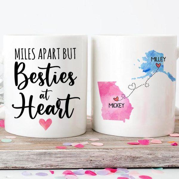 Bestie Long Distance Quotes Personalized State Colors Coffee Mug, Custom Best Friend Gift