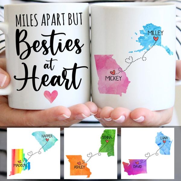 Bestie Long Distance Quotes Personalized State Colors Coffee Mug, Custom Best Friend Gift