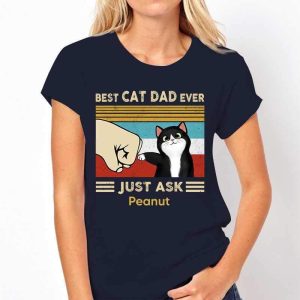 Apparel Best Cat Dad Fluffy Cat Personalized Shirt (Up to 9 Cats)