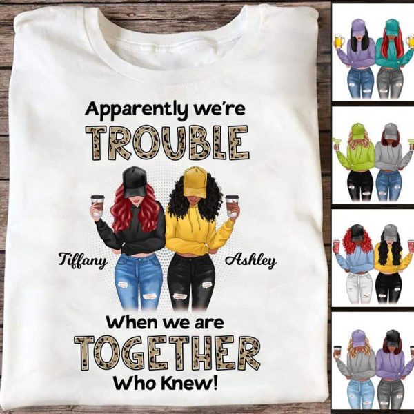 Apparel Leopard We're Trouble Besties Front View Personalized Shirt Sweatshirt / Light Pink Sweatshirt / 3XL