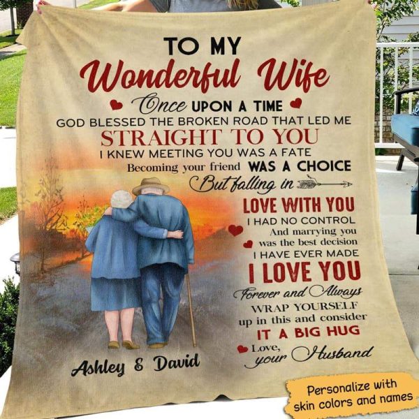 Fleece Blanket My Wonderful Wife Old Couple Personalized Fleece Blanket