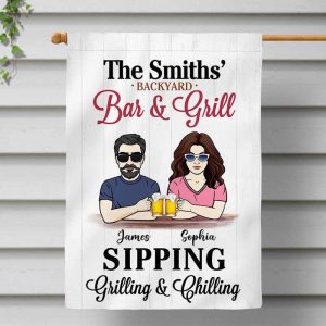 House Flag Backyard Bar & Grill Couple Personalized House Flag 28